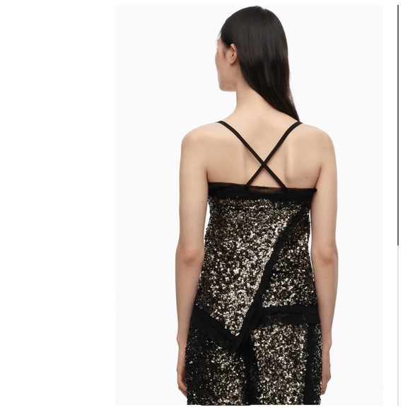 ZARA Limited Edition SEQUIN Chiffon Trimmed Black TOP sz.XS - Picture 5 of 16
